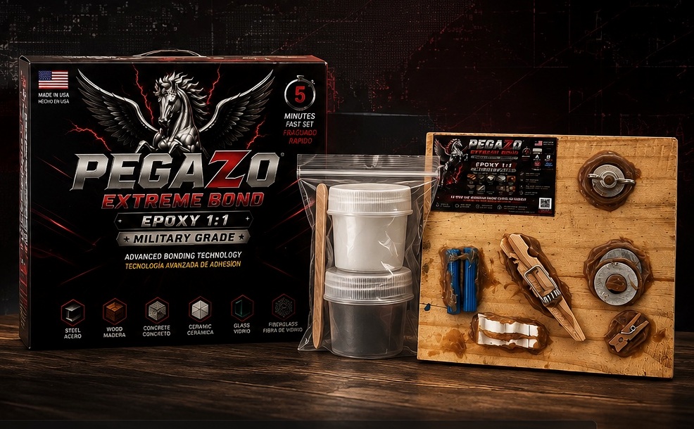 Presentación original de Pegazo Extreme Bond con kit y tablero demostrativo